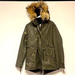 SAM Waxed Olive Winter Coat w/ Fur Hood